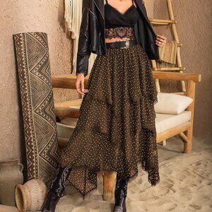 Brown Casual Women's Polka-Dot Asymmetric Skirt